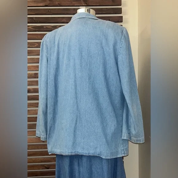 1980s Vintage White Embroidered Blue Denim Button Front Coverup Jacket w/Pockets - Picture 3 of 5